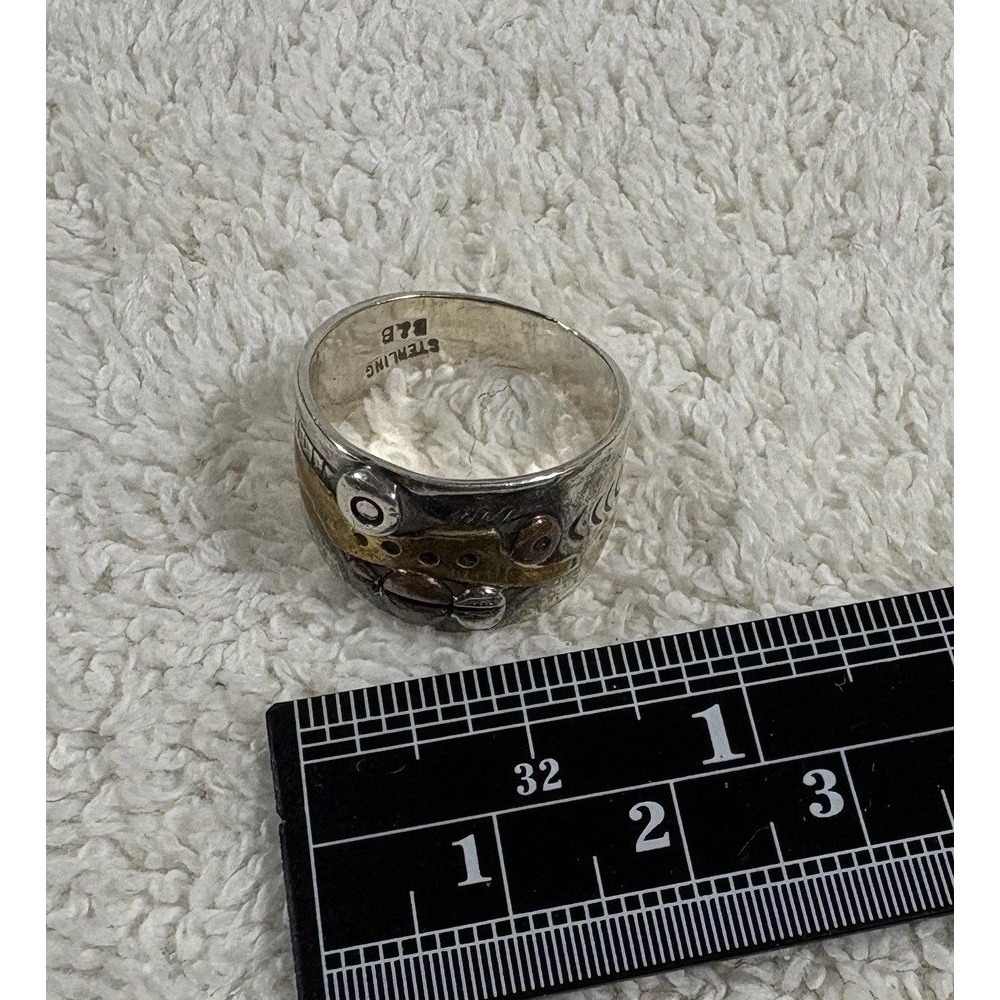 B&B Sterling 925 Artisan Steampunk Industrial Mixed Metal Ring Size 7 Vintage - Picture 9 of 10